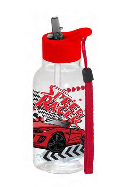 krommet Speed Racer Pattern 460 cc Leak-Proof Water Bottle with Straw, Children's Water Bottle with Rope - BPA Free