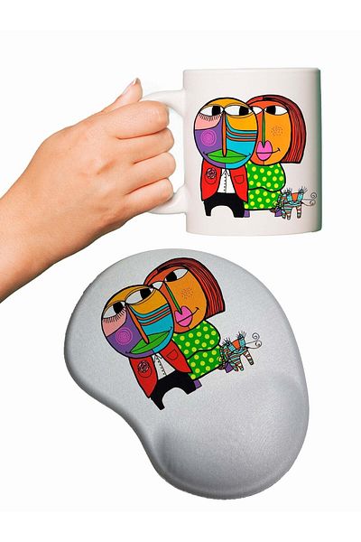 HobiShop Picasso Double Theme Printed Mouse Pad with Wrist Support + Cup Mug
