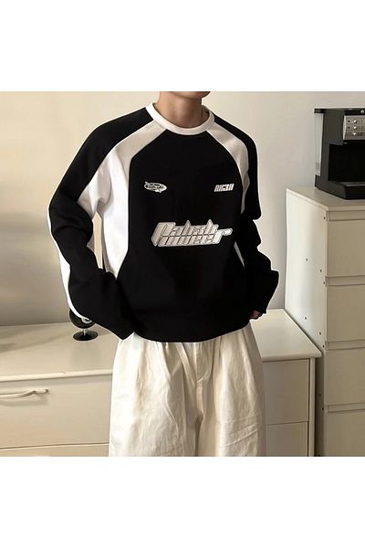 Köstebek Retro White Striped Thick Fabric Black Sweatshirt
