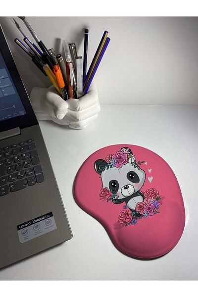 HobiShop Floral Panda Patterned Mouse Pad with Wrist Support