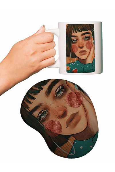 HobiShop Girl Printed Mouse Pad + Cup Mug