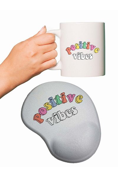 HobiShop Positive Vibes Printed Wrist Support Mouse Pad + Cup Mug