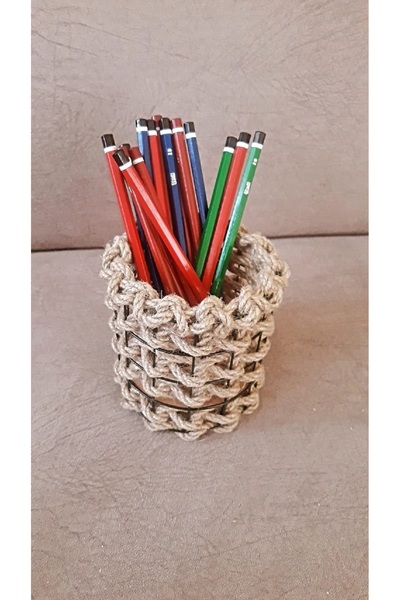 Egindra Pen Box Single Compartment, Metal Pen Holder, Wicker Desktop Pen Holder Organizer Office Organizer