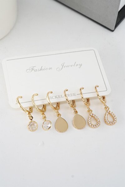 By Zeyna Aksesuar مجموعة أقراط متدلية على شكل قطرة من حجر الزركون للسيدات مكو...