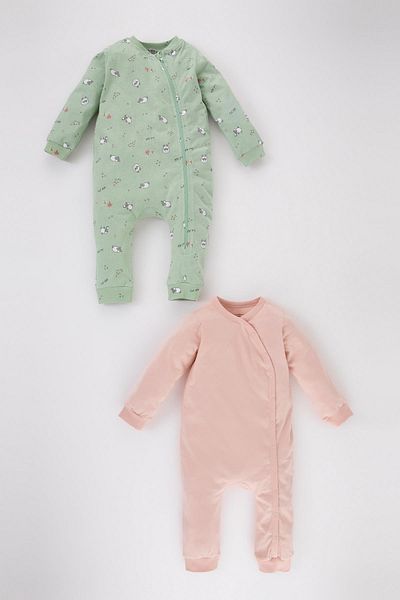 DeFacto Baby Girl Patterned Long Sleeve Combed Cotton 2-Piece Jumpsuit