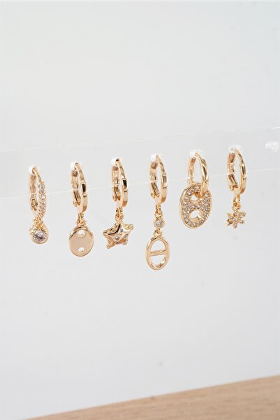 By Zeyna Aksesuar Kadın Vip Seri Mix Zirkon Taşlı 6'lı Küpe Seti