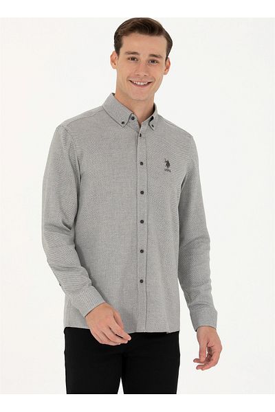 U.S. Polo Assn. ΒΑΣΗ. Polo Assn. Ανδρικό πουκάμισο CORDU με κανονική εφαρμογή με γιακά ανθρακί