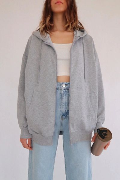 Gofeel Harajuku Hooded Gray Zippered Oversize Cardigan Streetwear