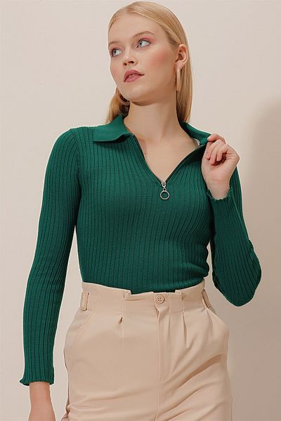 HAKKE Strickbluse mit Polokragen und Reißverschluss