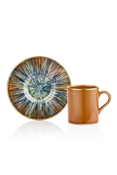 OMS PASLANMAZ 11125 - Ahenk - 12 Parça - Porselen Altın File - Fincan Takımı - Turuncu