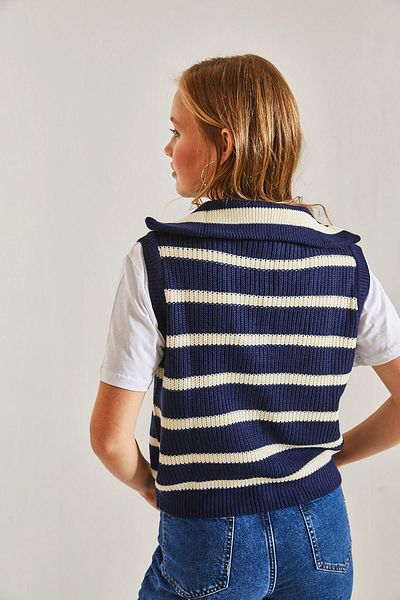 Bianco Lucci Gestreifter Pullover mit Rollkragen und Reißverschluss für Damen