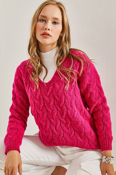 Bianco Lucci Women's Hair Braid Patterned Knitted Sweater