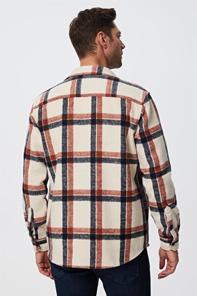 Lee Cooper Merlin Ανδρικό Πλεκτό Πουκάμισο με Μακρυμάνικο Καφέ-Πορτοκαλί Καρό