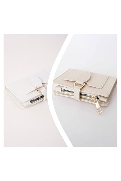 Everglow Jewelry مجموعة محفظة نسائية بيضاء بإبزيم وسحاب للإغلاق