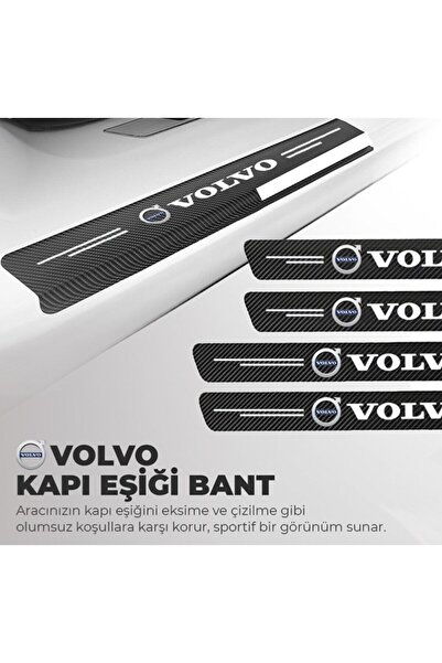 ototime Volvo Logolu Karbon Kapı Eşiği Koruyucu Bant Folyo 4'lü Set