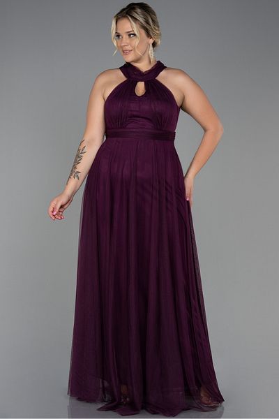 Abiyefon Plum Halter Collar Long Plus Size Evening Dress ABU3253