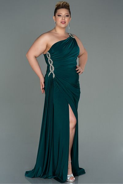 Abiyefon Emerald Green One Shoulder Slit Long Plus Size Evening Dress ABU3132