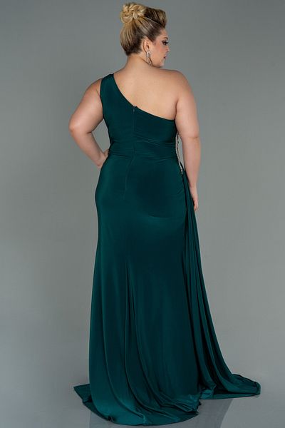 Abiyefon Emerald Green One Shoulder Slit Long Plus Size Evening Dress ABU3132