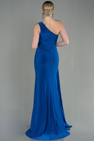Abiyefon Saks Blue Jewelled One-Shoulder Leg-Cut Long Evening Dress ABU2964