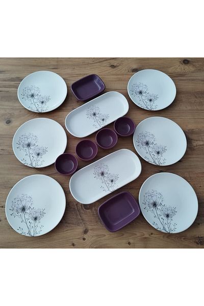 Keramika Set Breakfast Purple Chicory for 6 People 14 Pieces