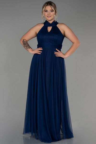 Abiyefon Navy Blue Halter Neck Long Plus Size Evening Dress ABU3253