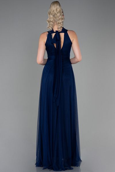 Abiyefon Navy Blue Halter Neck Long Evening Dress - ABU3252