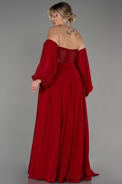 Abiyefon Red Strapless Underwire Corset Chiffon Plus Size Evening Dress ABU3266