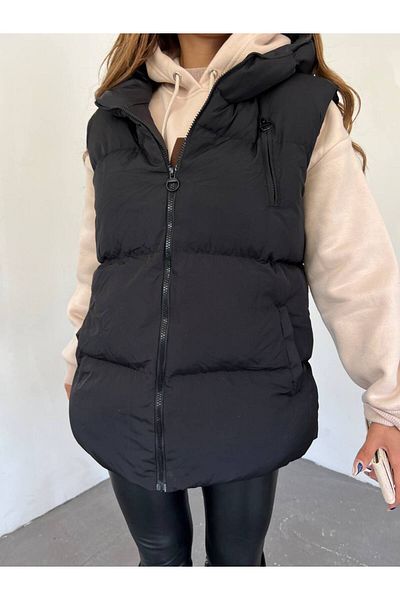 WellWay Black Boyfriend Puffer Vest