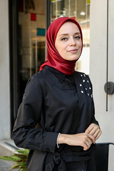 shantuQ PLAIN CRYSTAL SCARF-CLARET RED-1