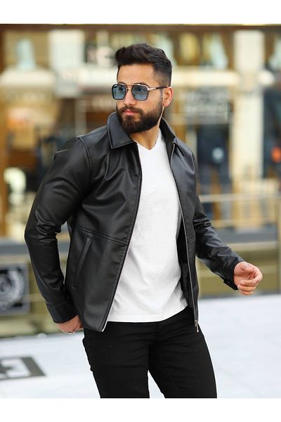 BASEL.CO Мъжко кожено яке Slim Fit