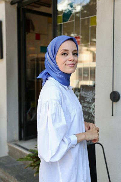 shantuQ PLAIN CRYSTAL SCARF-SCHOOL BLUE