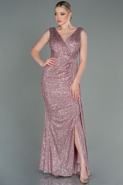 Abiyefon Long Sequin Powder Sleeveless Double Breasted Collar Evening Dress - ABU3201