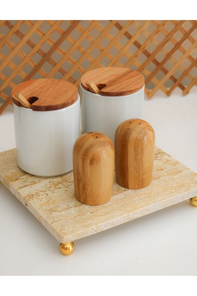 Gemboss Natural Travertine Marble Footed Square Presentation Rack, Decorative 20x20 Stand Marble Tray