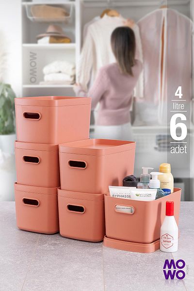 Mowo Home Alegra 6 Bucuri 4 Lt Tigla - Cutie Depozitare Decorativa, Cutie Organizator Dulap cu Capac
