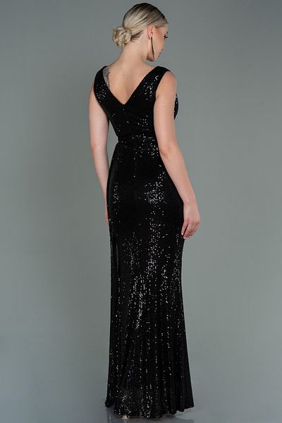 Abiyefon Black Sleeveless Double Breasted Collar Long Sequin Evening Dress ABU3201