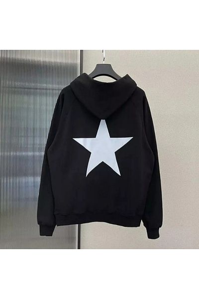 Gofeel Harajuku Star Printed Hooded Black Oversize Cardigan - Streetwear