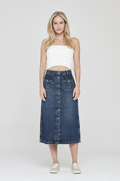 Pantamo Jeans Pantamo Mid Tone Distressed Blue Woman's Denim Skirt