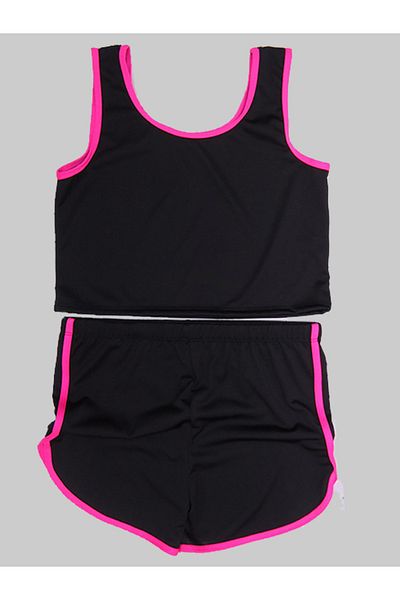 AŞAR MODA TEKSTİL Γυναικεία Μαύρη Φωσφορίζουσα Crop Top και Σορτς Νυχτικό Σετ Μπλούζα