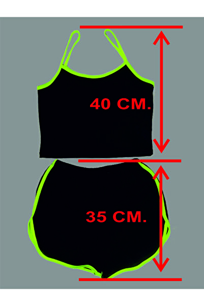 AŞAR MODA TEKSTİL Women's Black Highlighter Crop Top and Shorts Nightgown Suit Blouse