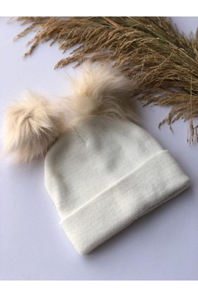 Peri Masalı Children's Cream Double Pompom Beanie