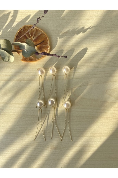 hbtasarim Pearl Gold Hairpin Set 6 Pieces Pearl Knob Buckle