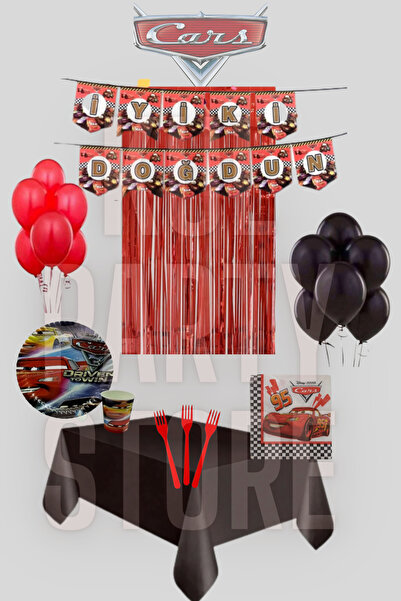 FOKUL Cars Arabalar Şimşek Mcqueen 8 Kişilik Doğum Günü Parti Malzemeleri Set...