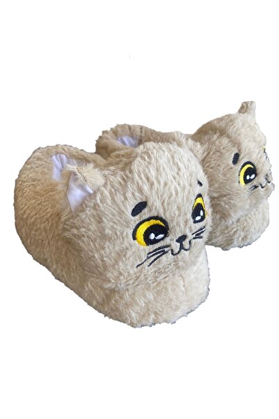 VASKONİ Panduf Sevimli Kedi Hayvan Figürlü Peluş Kışlık Rahat Ev Terliği
