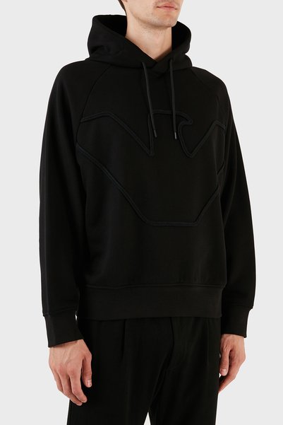 Emporio Armani 100% Cotton Hooded Logo Patterned Regular Fit Sweat Men's SWEAT 6R1ME4 1JWPZ 00B4