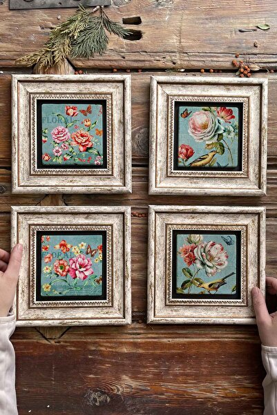 Oscar Stone Decor Çerçeveli Taş Tablo Duvar Dekoru 20x20cm 4'lü Set Balon Set...