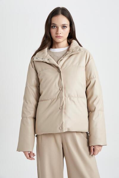 DeFacto Waterproof Relax Fit Faux Leather Coat A2397ax23wn