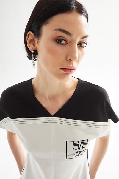 Berr-ın Women's Logo Short Sleeve Cotton Ecru Dress HBR5126-EKRU