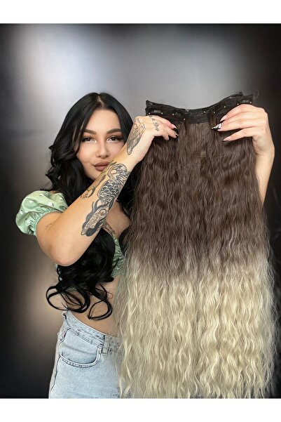 Suzan Peruk Afro Dalgalı Yarım Ay + 2 Yan Çıt Çıt - Küllü Kumral Ombreli Platin