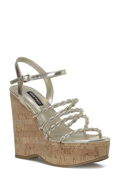 Nine West RENEST3 3FX Gold Women's Wedge Heel Sandals