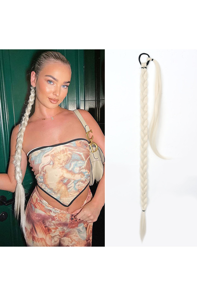 Suzan Peruk Păr extra lung, elastic, împletit, tip coadă de cal, platinat